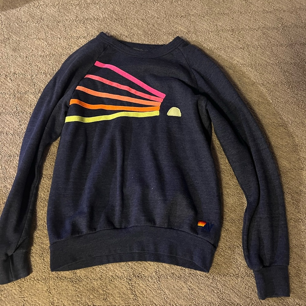 Aviator Nation Navy Sweater with Neon Stripes